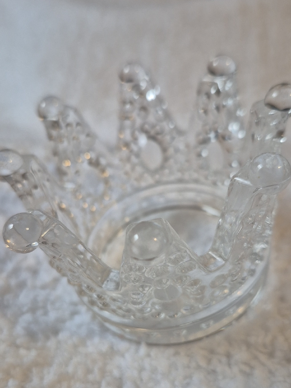 Clear Glass Crown Candle Holder / Trinket Dish